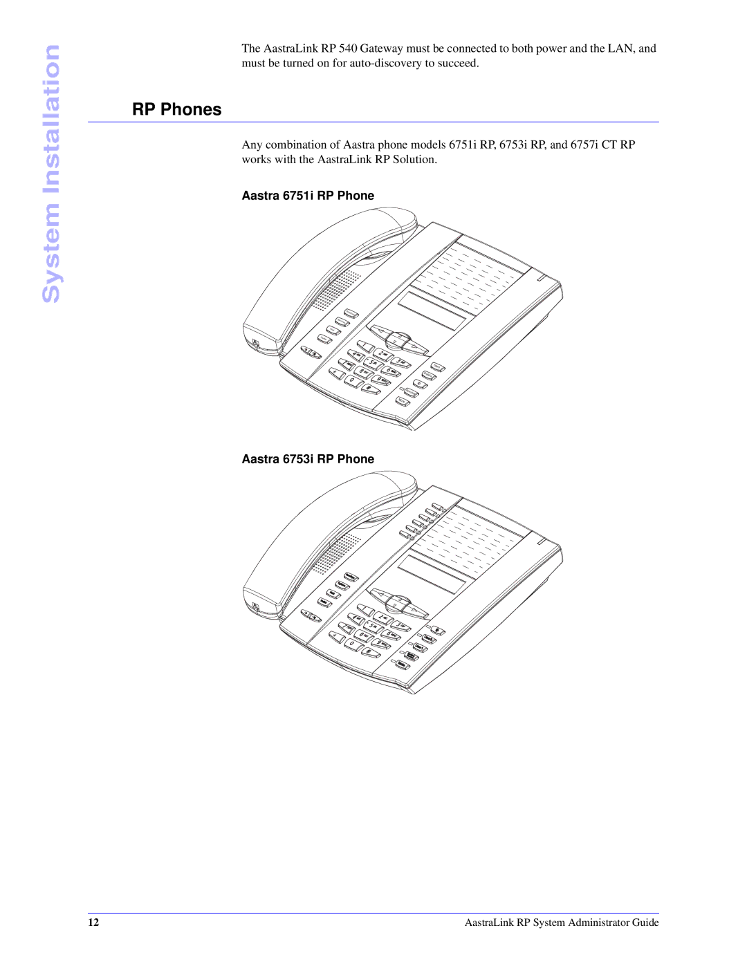 Aastra Telecom 6753i R manual RP Phones 