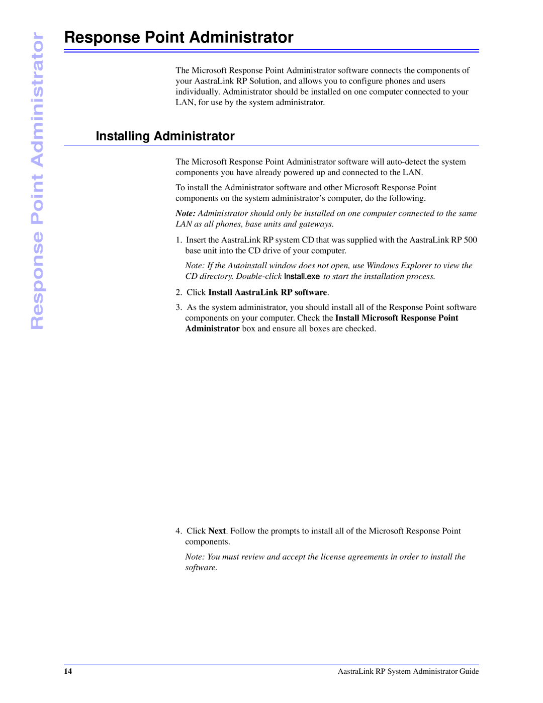 Aastra Telecom 6753i R manual Response Point Administrator, Installing Administrator 