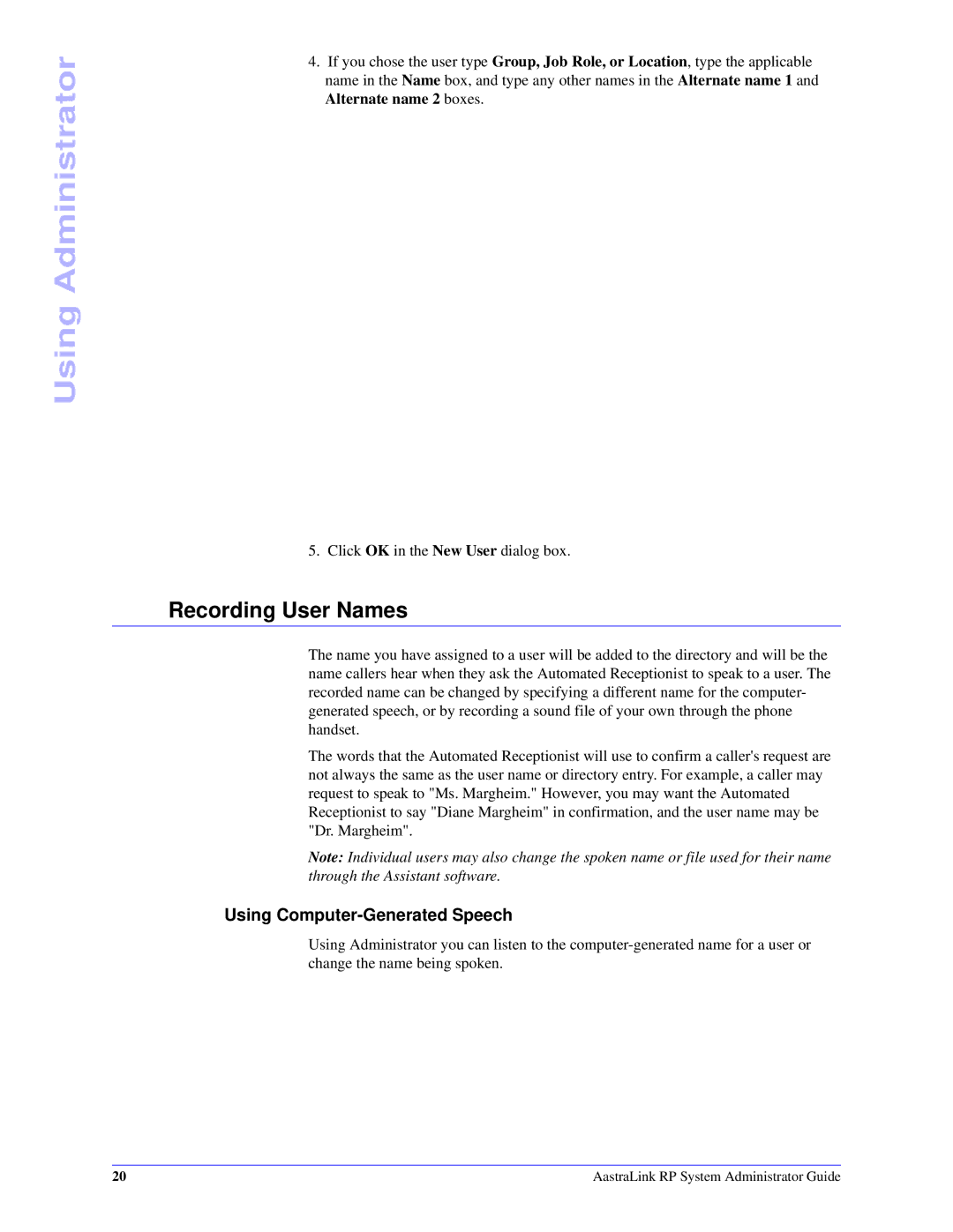 Aastra Telecom 6753i R manual Recording User Names, Using Computer-Generated Speech 