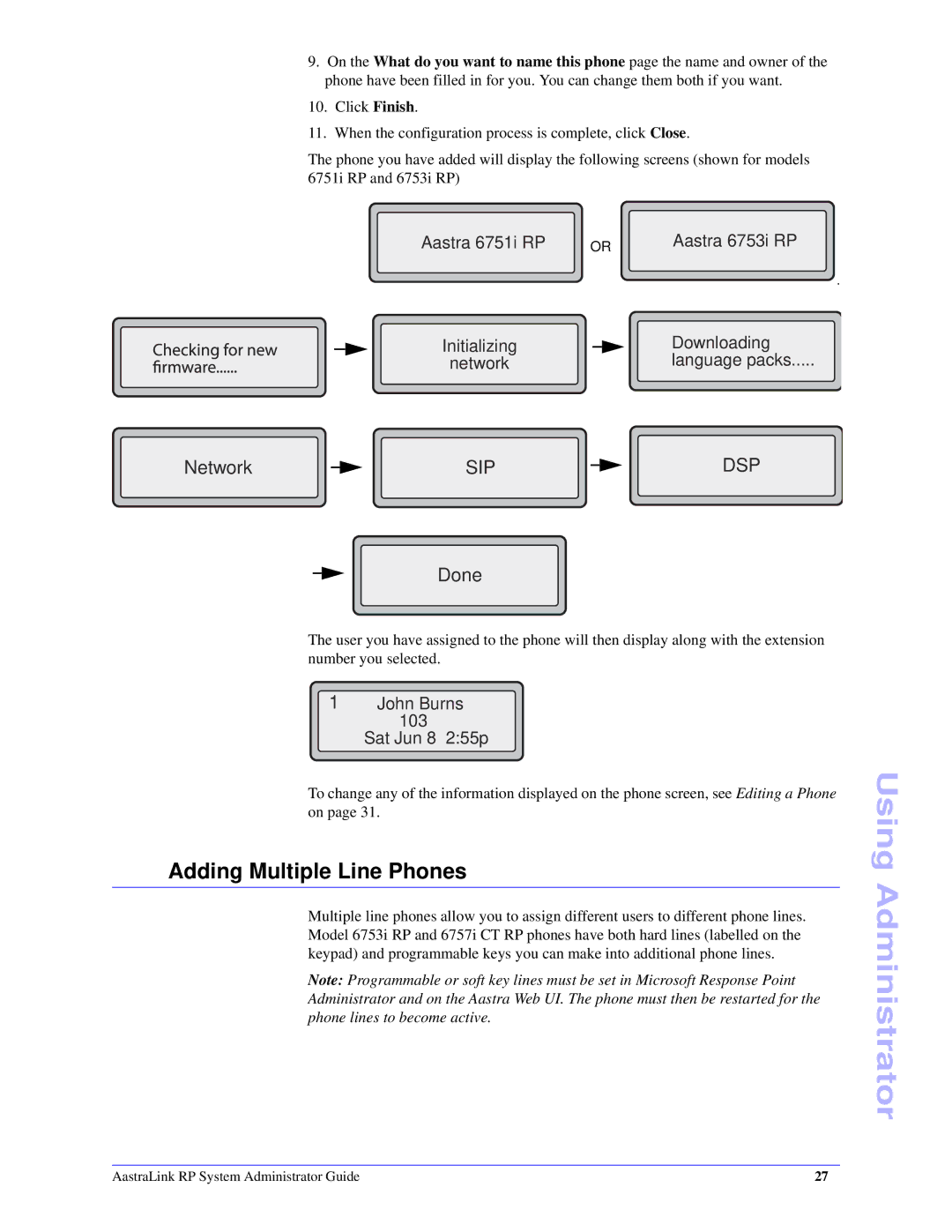 Aastra Telecom 6753i R manual Adding Multiple Line Phones, Sip 