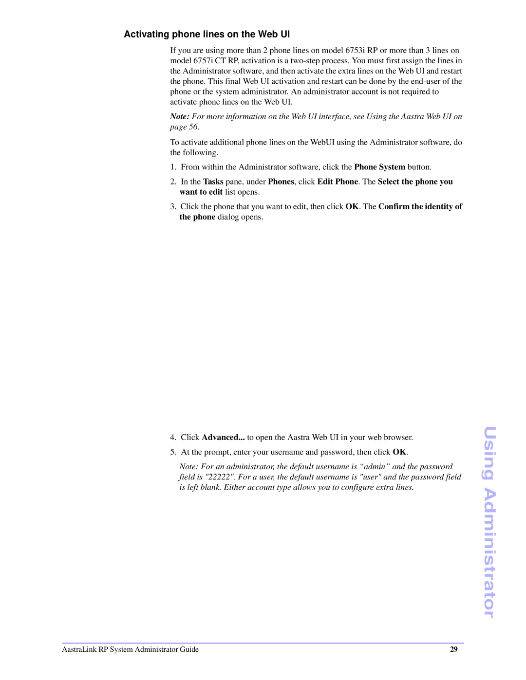 Aastra Telecom 6753i R manual Activating phone lines on the Web UI 