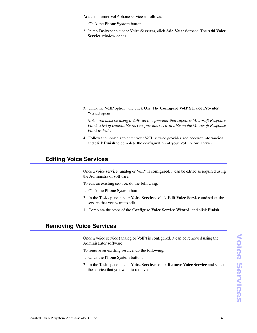 Aastra Telecom 6753i R manual Editing Voice Services, Removing Voice Services 