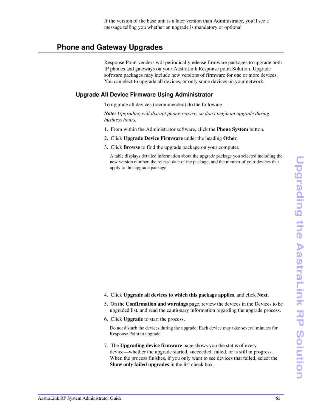 Aastra Telecom 6753i R manual Phone and Gateway Upgrades, Upgrade All Device Firmware Using Administrator 