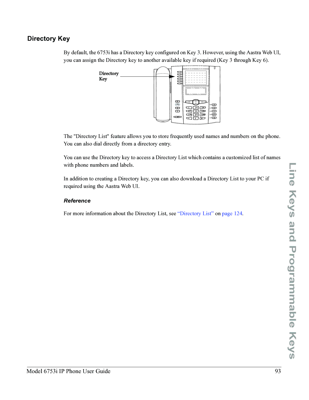 Aastra Telecom 6753I manual Directory Key 