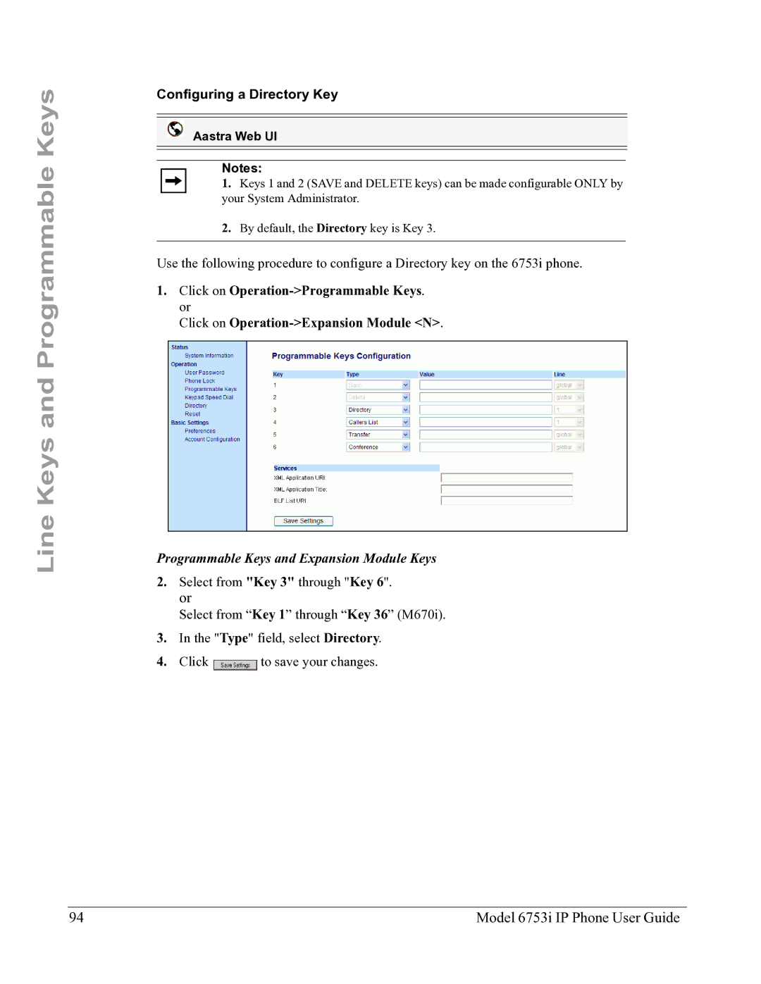 Aastra Telecom 6753I manual Configuring a Directory Key 