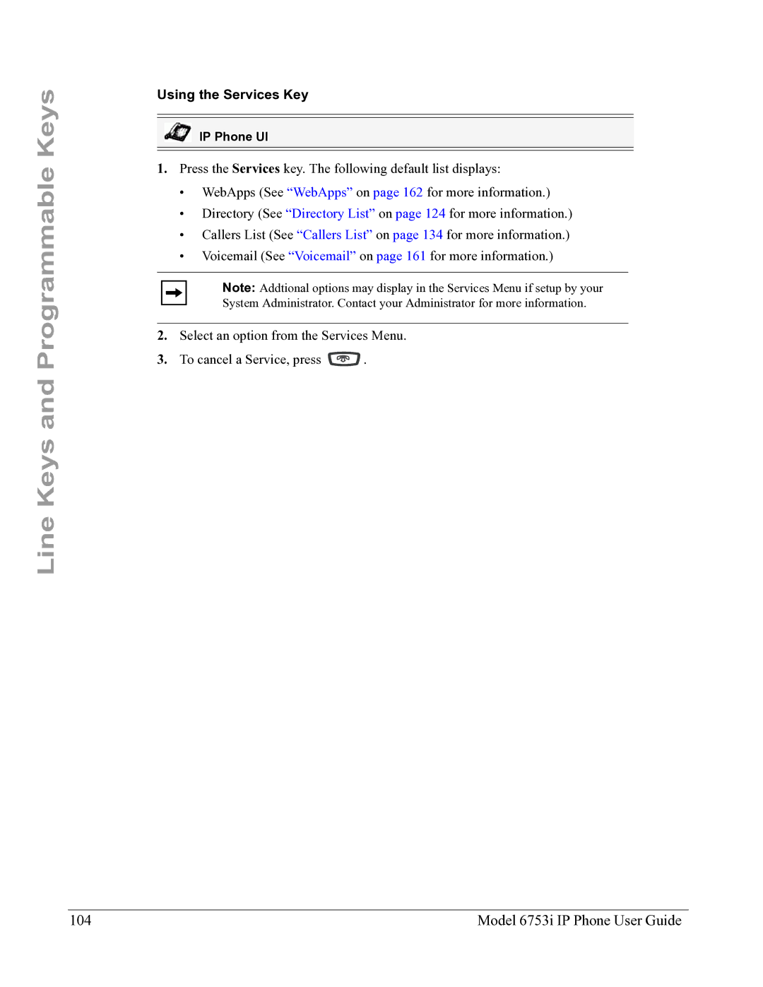 Aastra Telecom 6753I manual Model 6753i IP Phone User Guide, Using the Services Key 