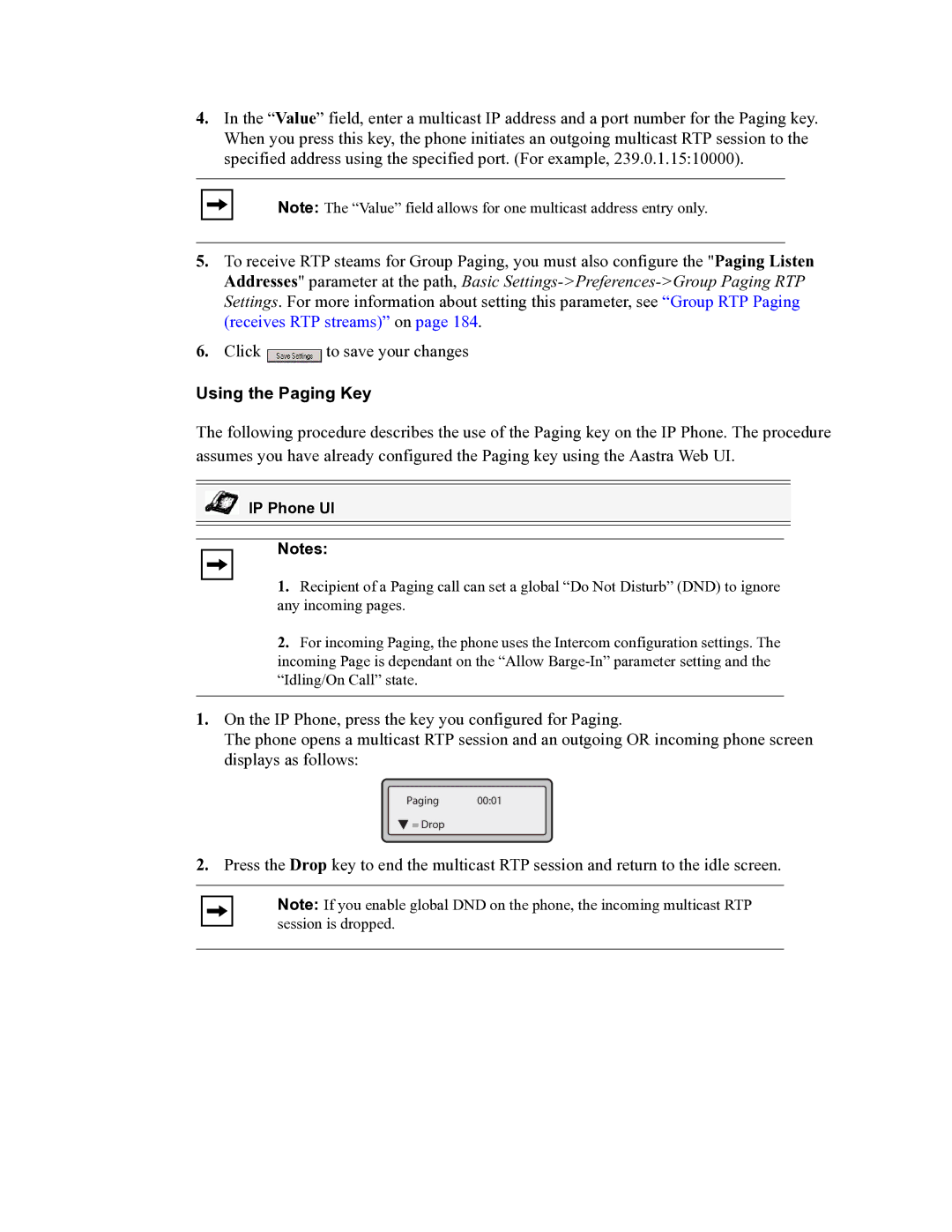 Aastra Telecom 6753I manual Using the Paging Key 