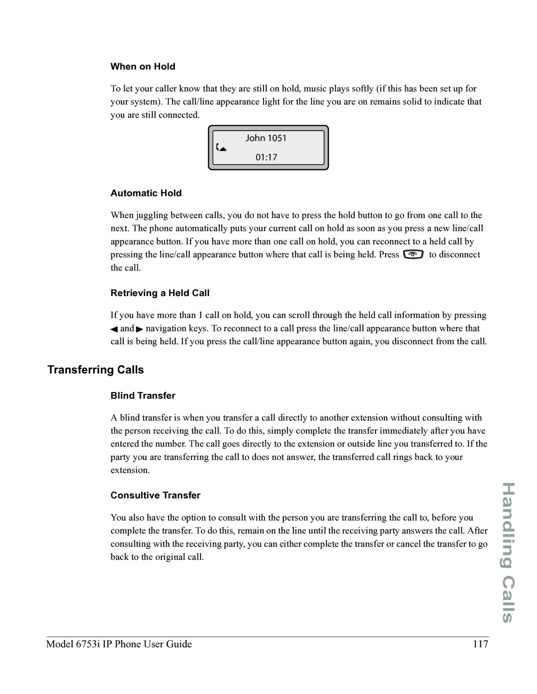 Aastra Telecom 6753I manual Transferring Calls, Model 6753i IP Phone User Guide 117 