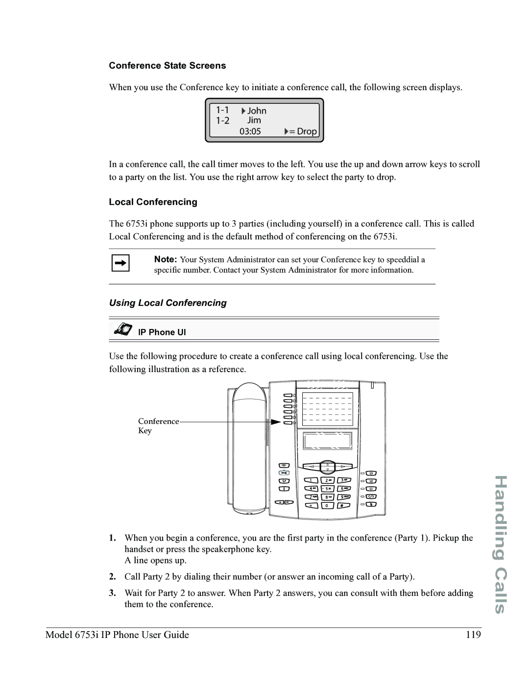 Aastra Telecom 6753I manual Model 6753i IP Phone User Guide 119, Conference State Screens, Local Conferencing 