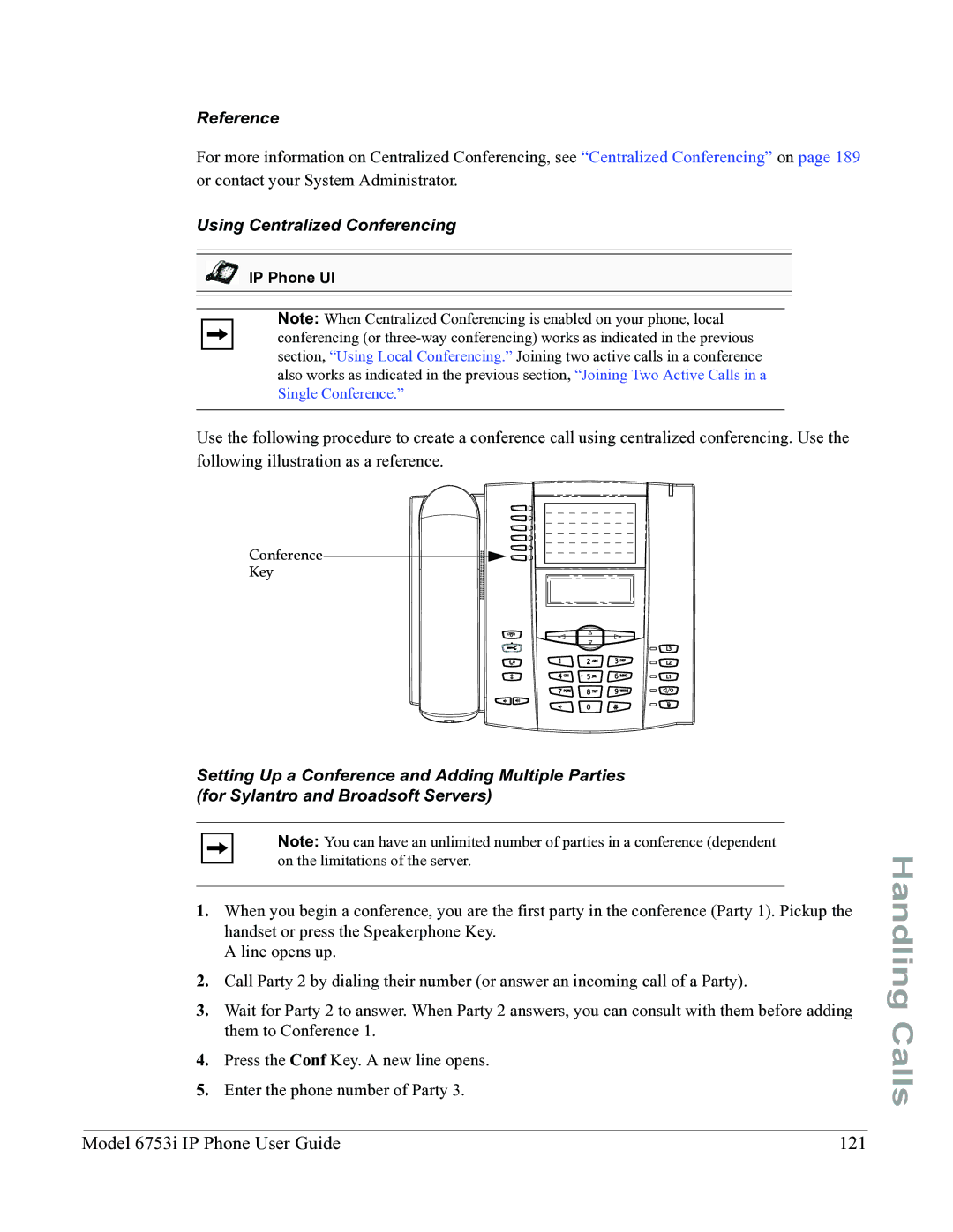 Aastra Telecom 6753I manual Model 6753i IP Phone User Guide 121, Using Centralized Conferencing 