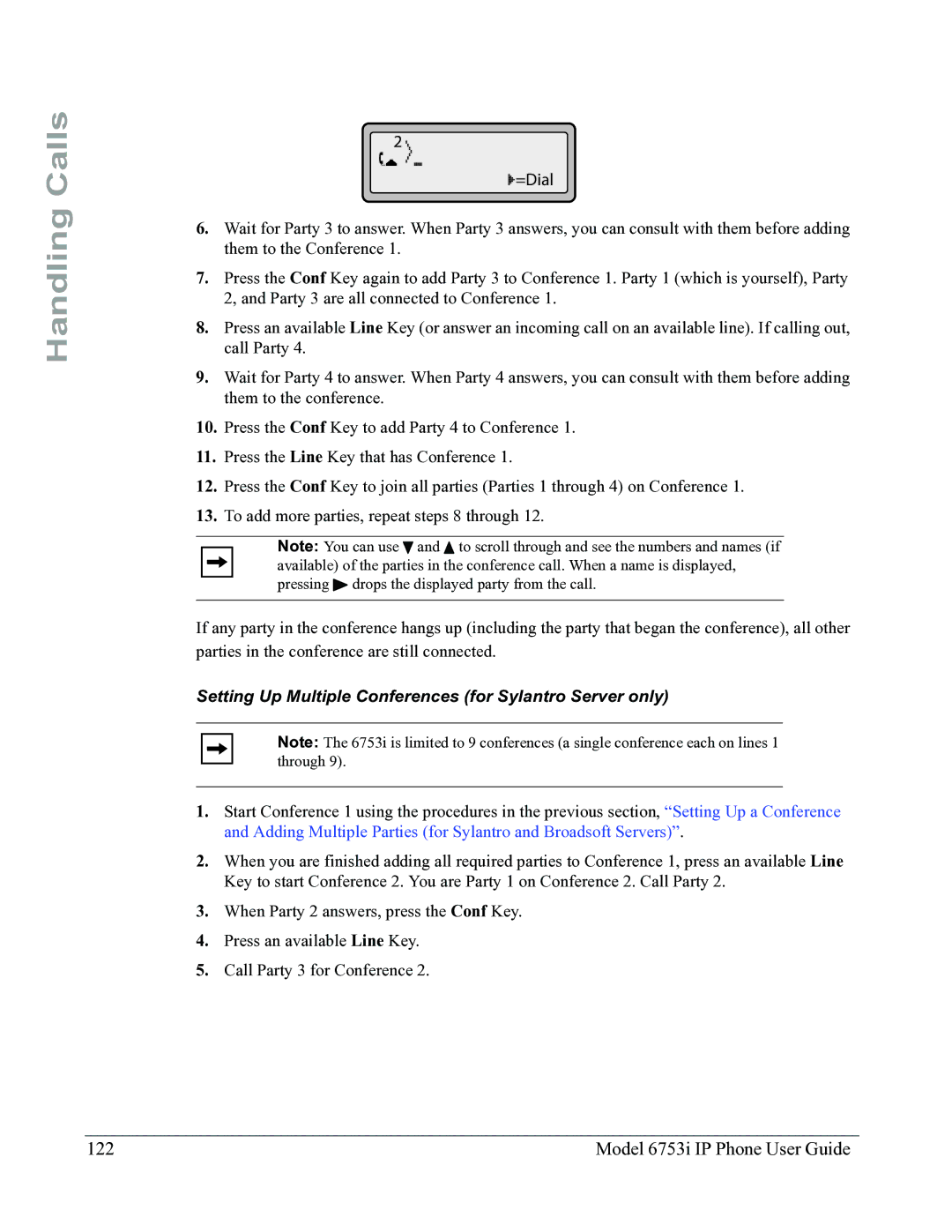 Aastra Telecom 6753I manual Model 6753i IP Phone User Guide, Setting Up Multiple Conferences for Sylantro Server only 