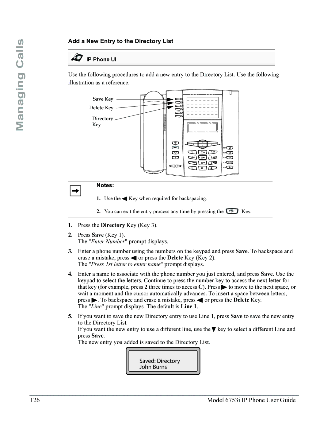 Aastra Telecom 6753I manual Model 6753i IP Phone User Guide, Add a New Entry to the Directory List 