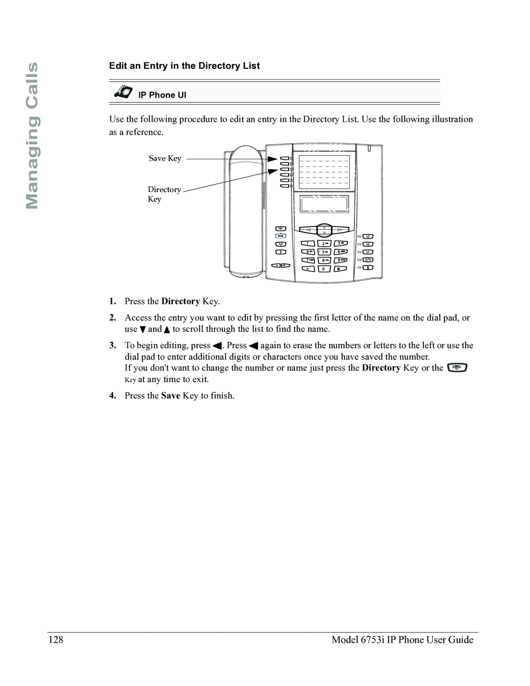 Aastra Telecom 6753I manual Model 6753i IP Phone User Guide, Edit an Entry in the Directory List 