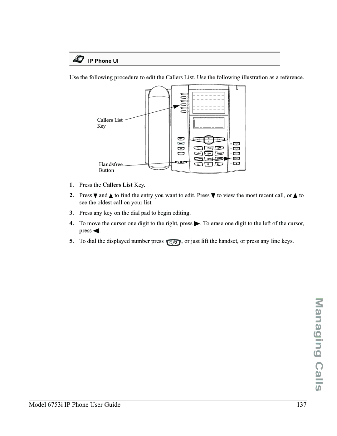 Aastra Telecom 6753I manual Model 6753i IP Phone User Guide 137 