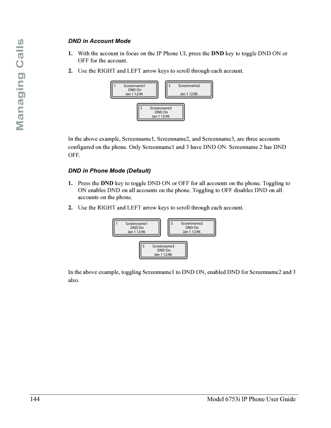 Aastra Telecom 6753I manual Model 6753i IP Phone User Guide, DND in Account Mode, DND in Phone Mode Default 