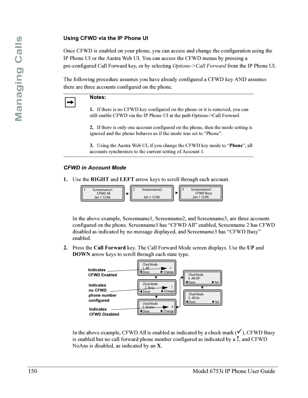 Aastra Telecom 6753I manual Model 6753i IP Phone User Guide, Using Cfwd via the IP Phone UI, Cfwd in Account Mode 