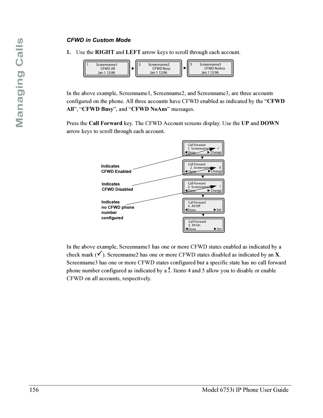 Aastra Telecom 6753I manual Model 6753i IP Phone User Guide, Cfwd in Custom Mode 