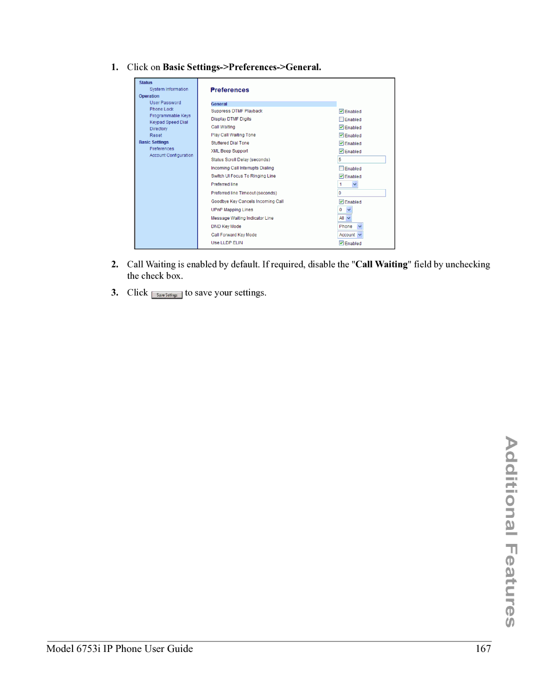 Aastra Telecom 6753I manual Model 6753i IP Phone User Guide 167 