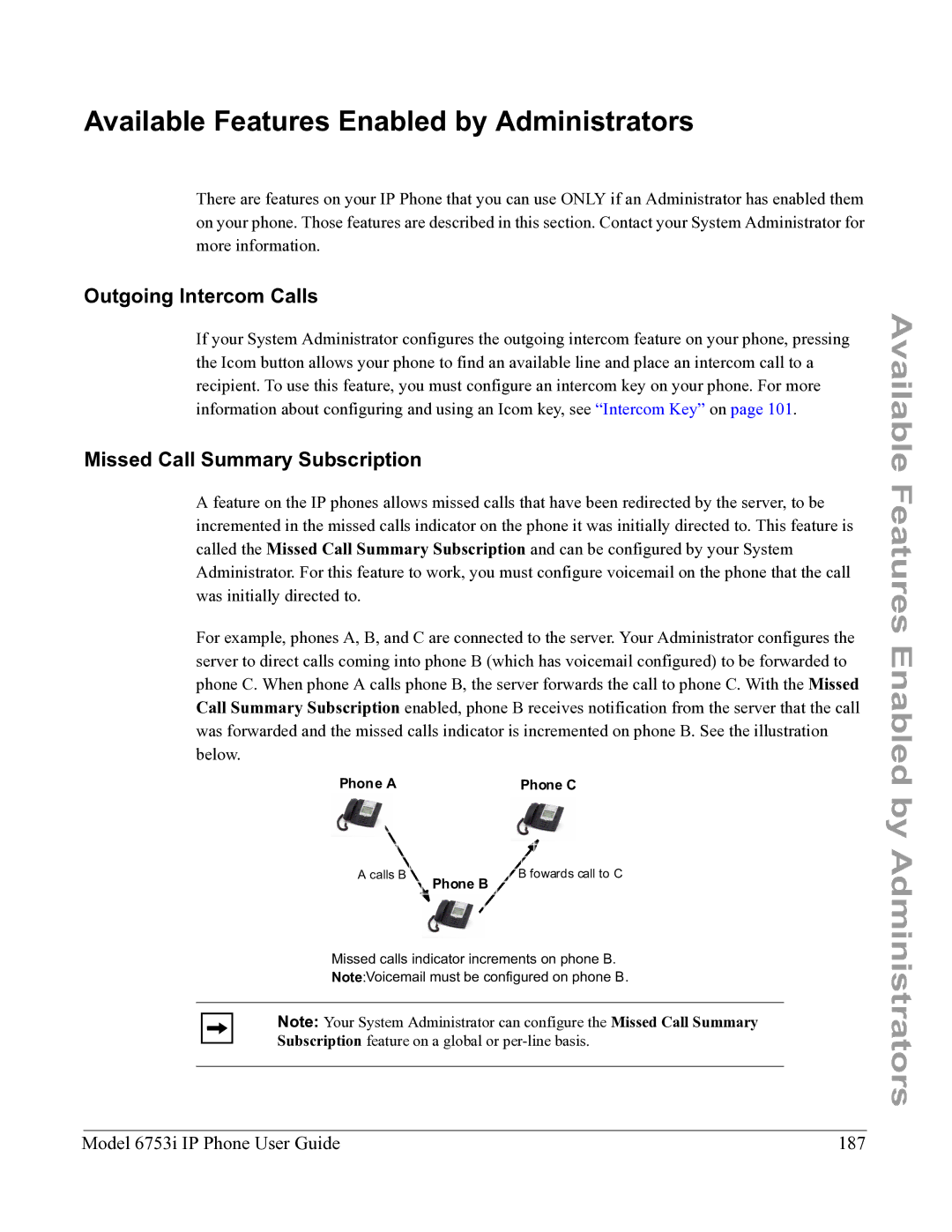 Aastra Telecom 6753I manual Available Features Enabled by Administrators, Outgoing Intercom Calls 