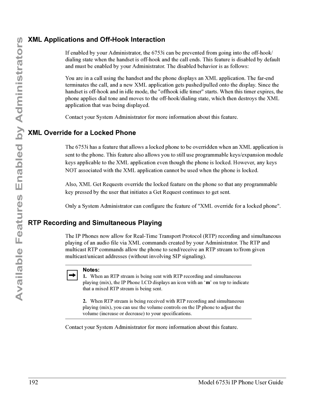 Aastra Telecom 6753I manual XML Applications and Off-Hook Interaction, XML Override for a Locked Phone 