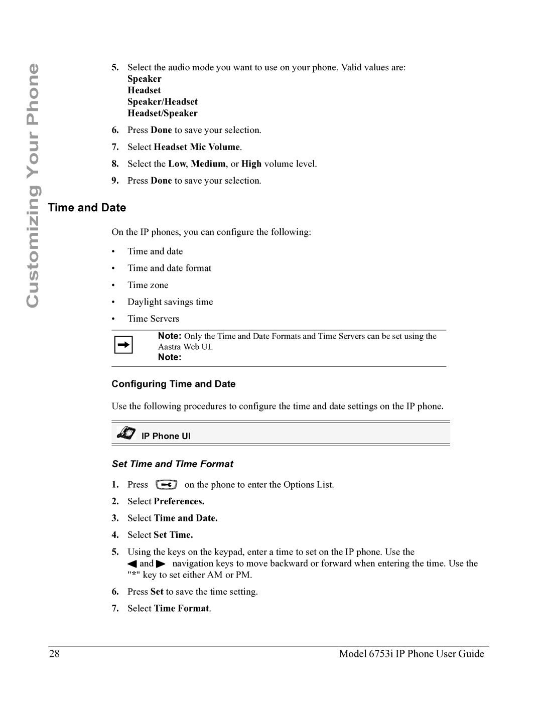 Aastra Telecom 6753I manual Configuring Time and Date, Set Time and Time Format 