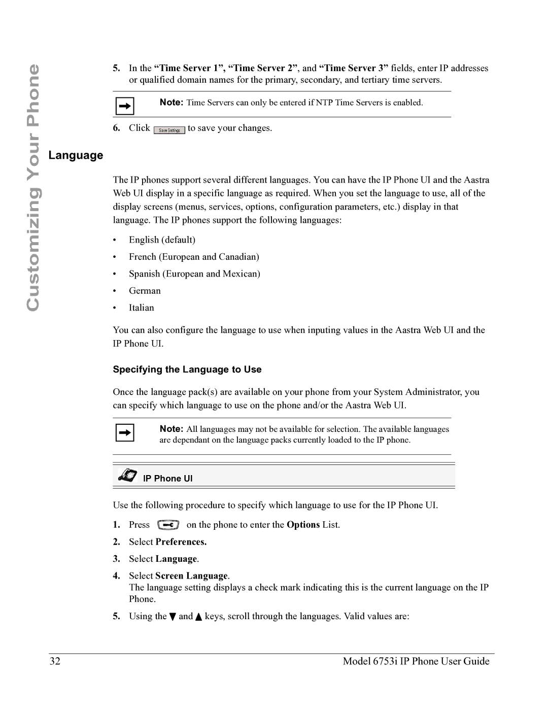 Aastra Telecom 6753I manual Specifying the Language to Use, Select Screen Language 