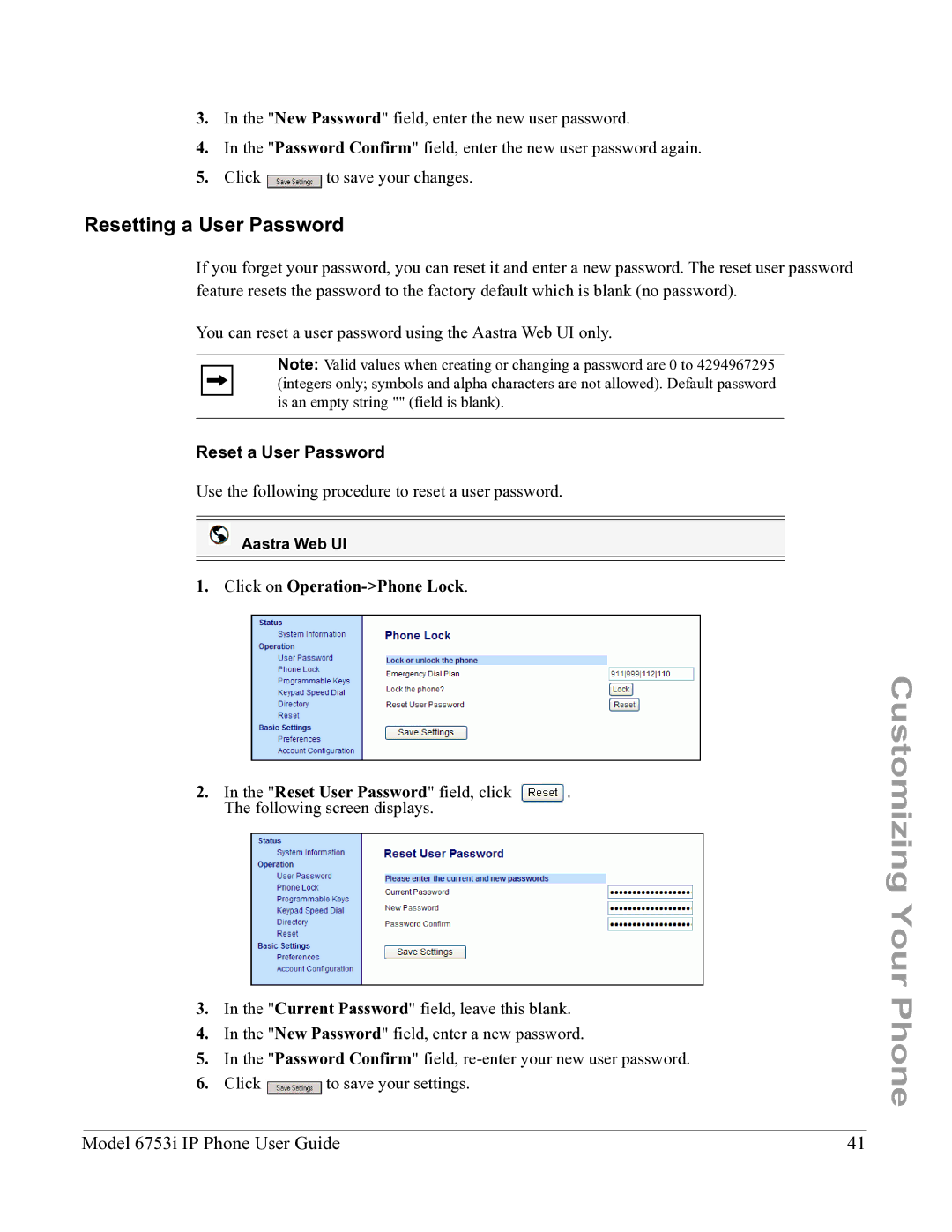 Aastra Telecom 6753I manual Resetting a User Password, Reset a User Password 