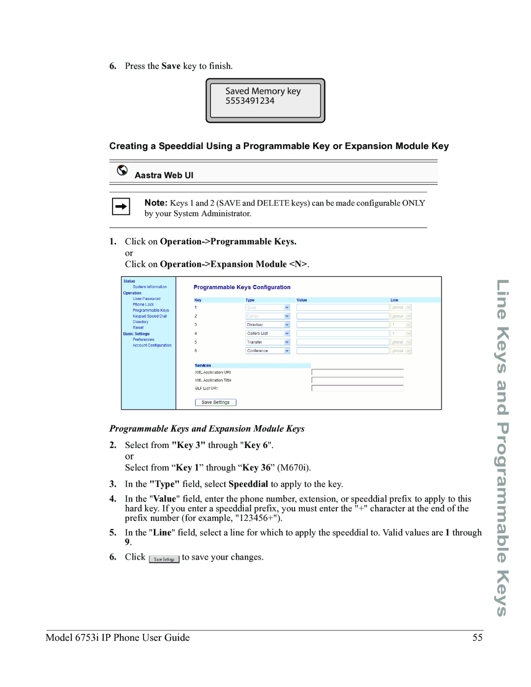 Aastra Telecom 6753I manual Saved Memory key 