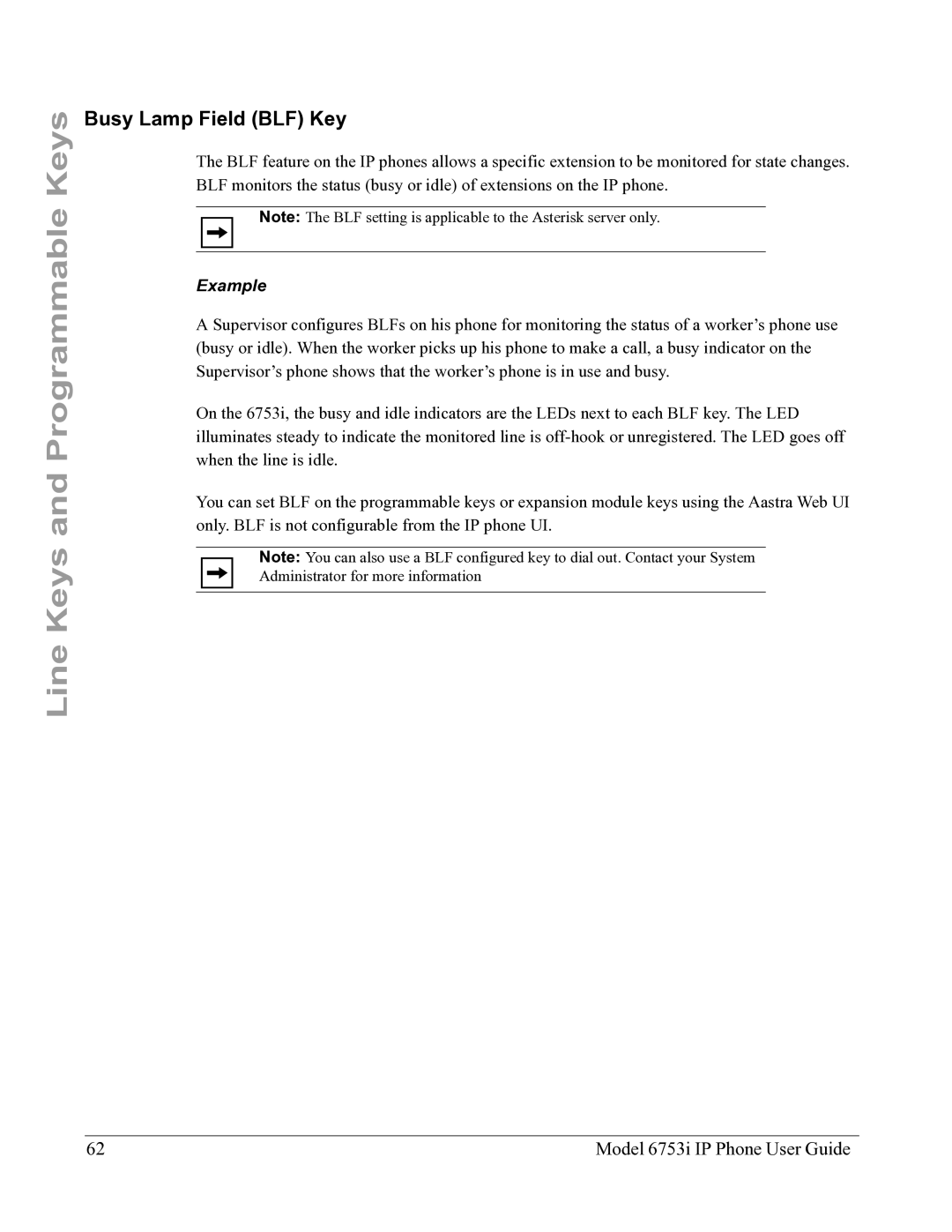 Aastra Telecom 6753I manual Busy Lamp Field BLF Key, Example 