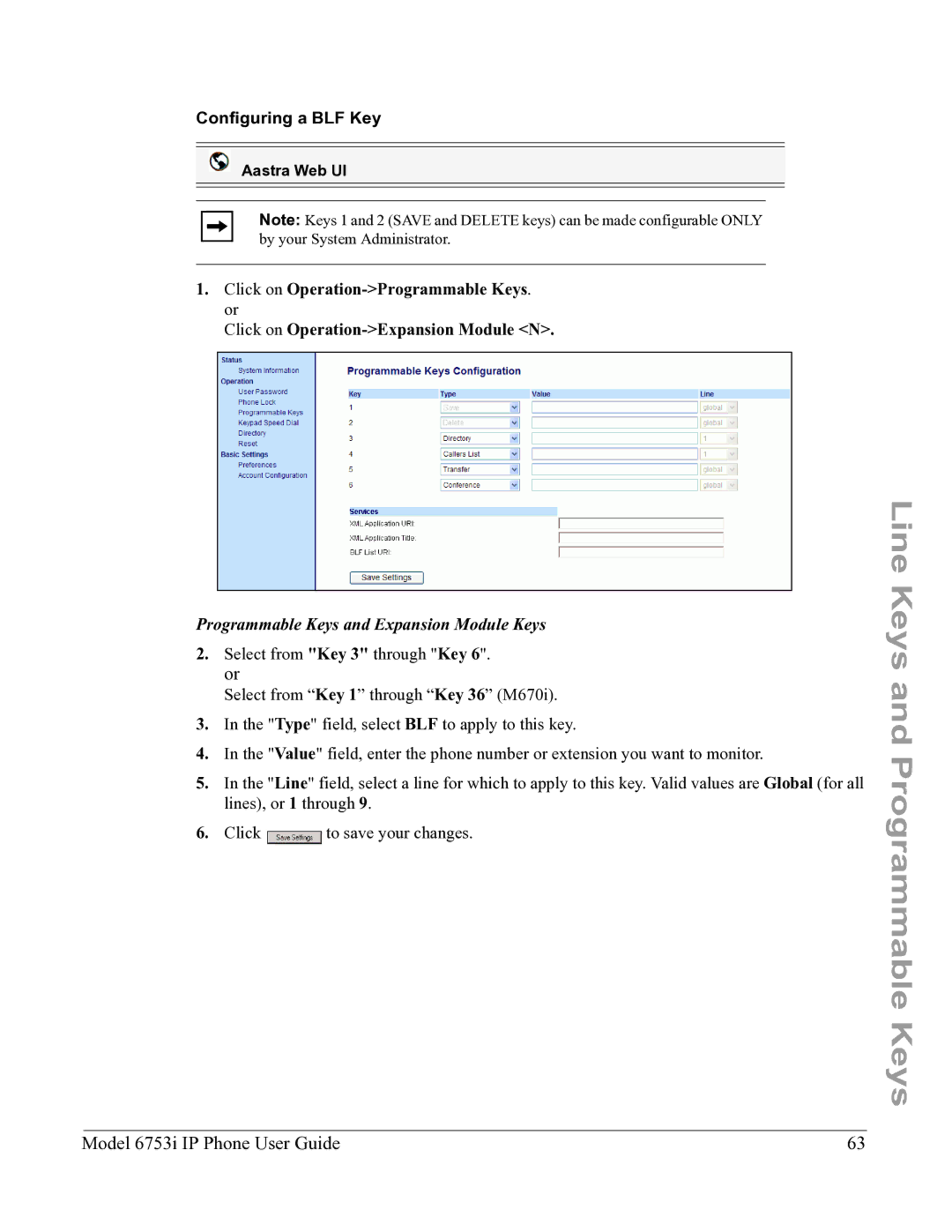 Aastra Telecom 6753I manual Configuring a BLF Key 