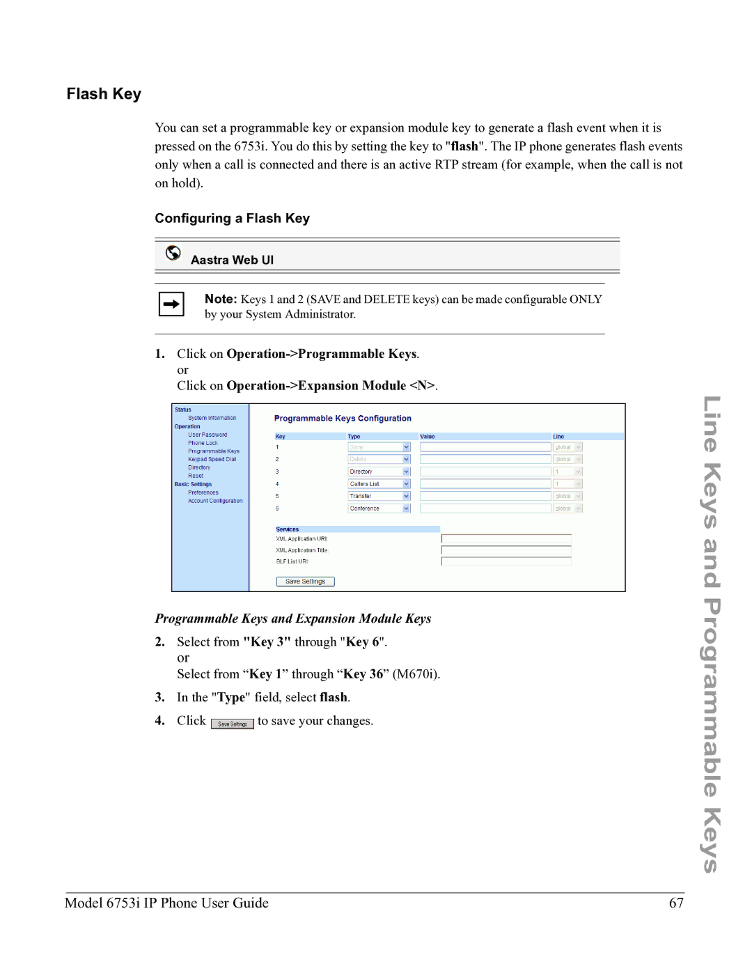 Aastra Telecom 6753I manual Configuring a Flash Key 