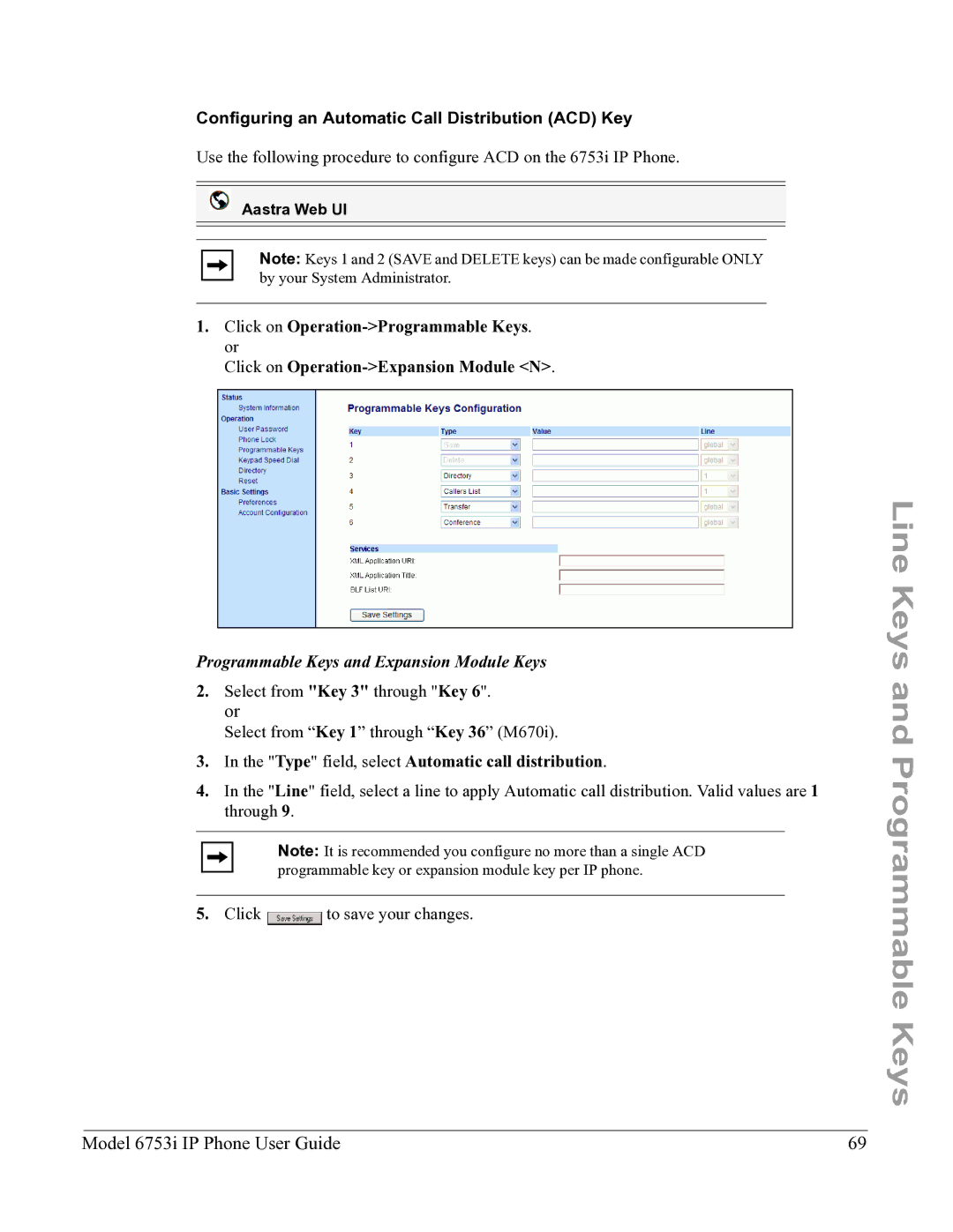 Aastra Telecom 6753I Configuring an Automatic Call Distribution ACD Key, Type field, select Automatic call distribution 