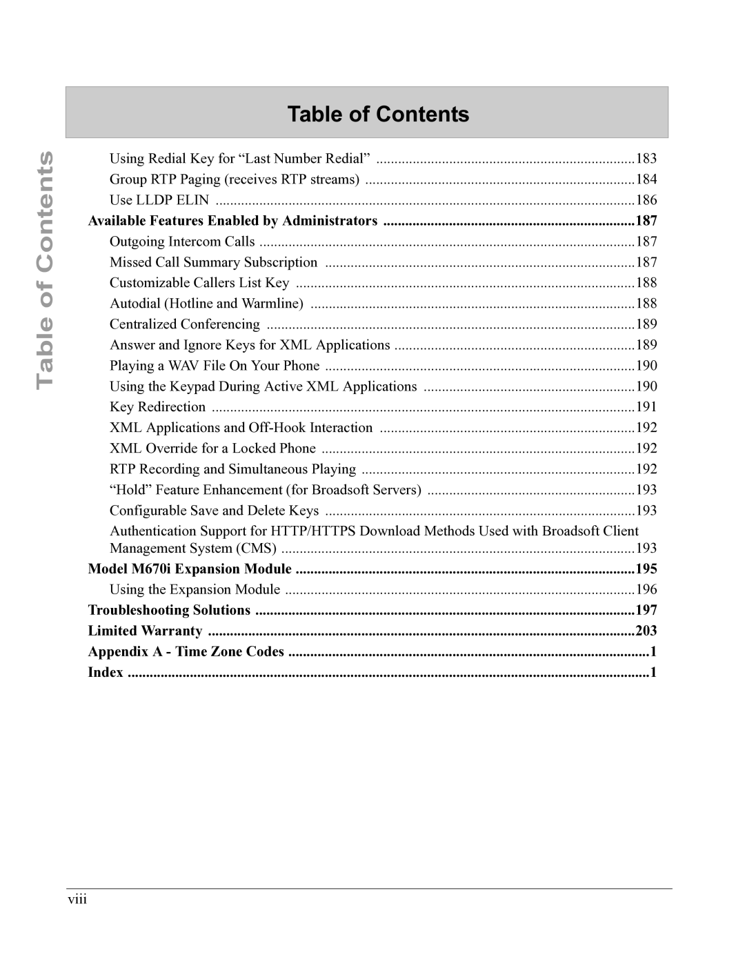 Aastra Telecom 6753I manual Using the Expansion Module 196, Viii 