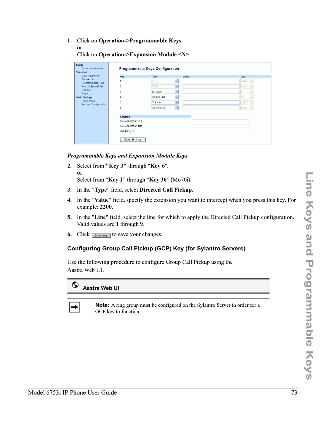 Aastra Telecom 6753I manual Configuring Group Call Pickup GCP Key for Sylantro Servers 