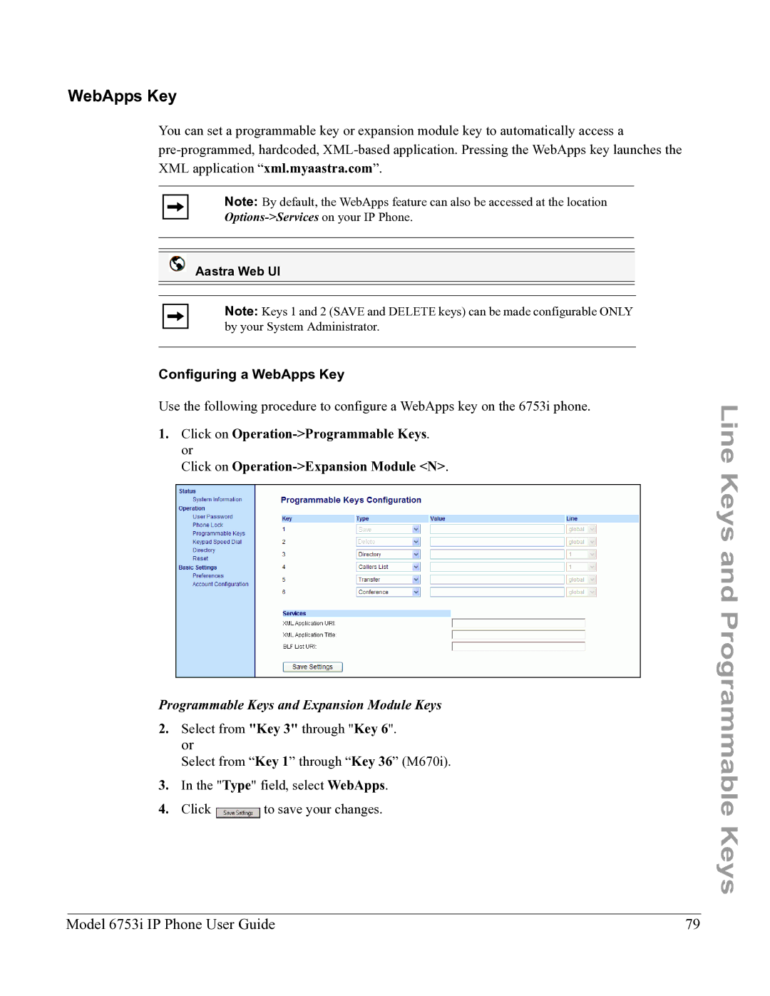 Aastra Telecom 6753I manual Configuring a WebApps Key 