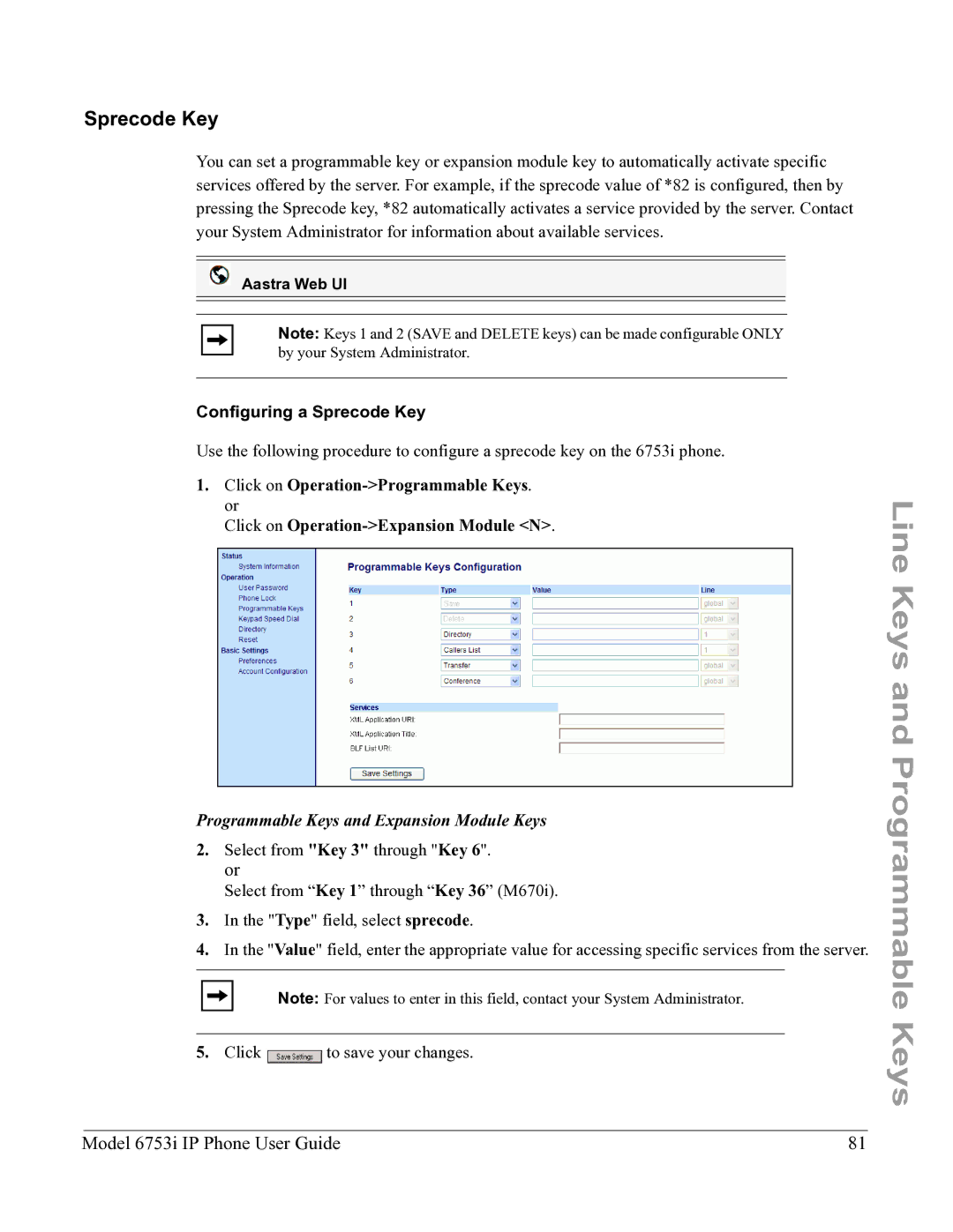 Aastra Telecom 6753I manual Configuring a Sprecode Key 