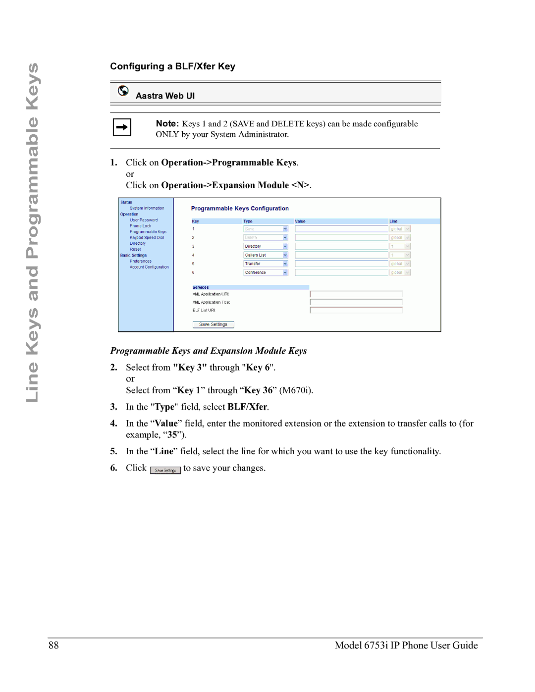 Aastra Telecom 6753I manual Configuring a BLF/Xfer Key 