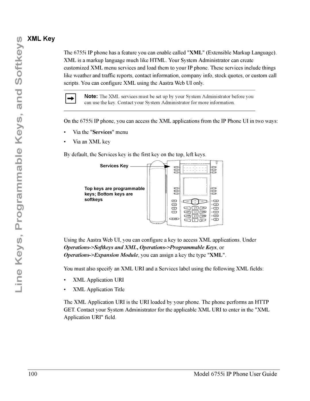 Aastra Telecom manual XML Key, Model 6755i IP Phone User Guide 