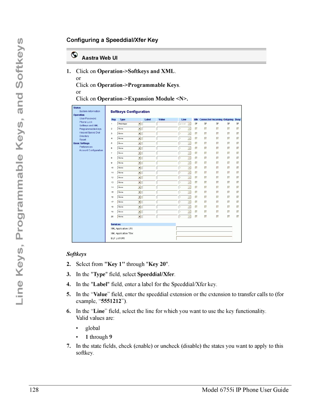 Aastra Telecom manual Model 6755i IP Phone User Guide, Configuring a Speeddial/Xfer Key 