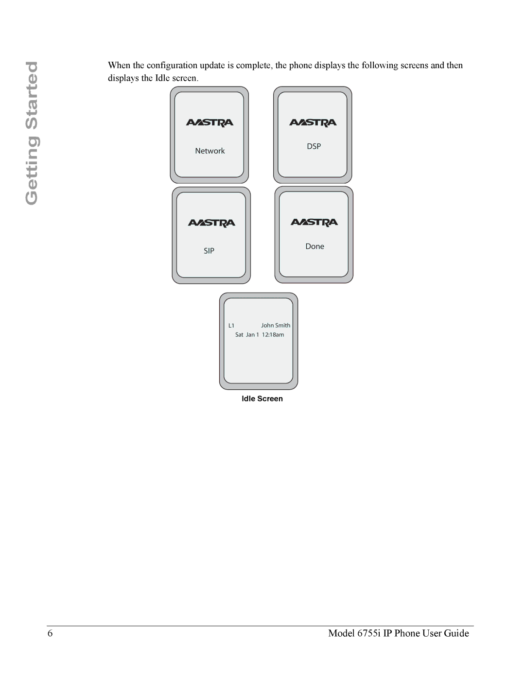 Aastra Telecom 6755i manual Started, Getting, Idle Screen 