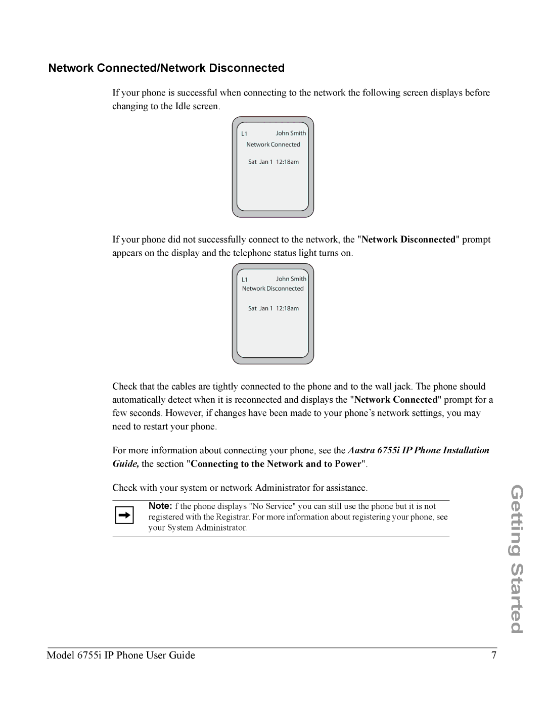 Aastra Telecom 6755i manual Network Connected/Network Disconnected 