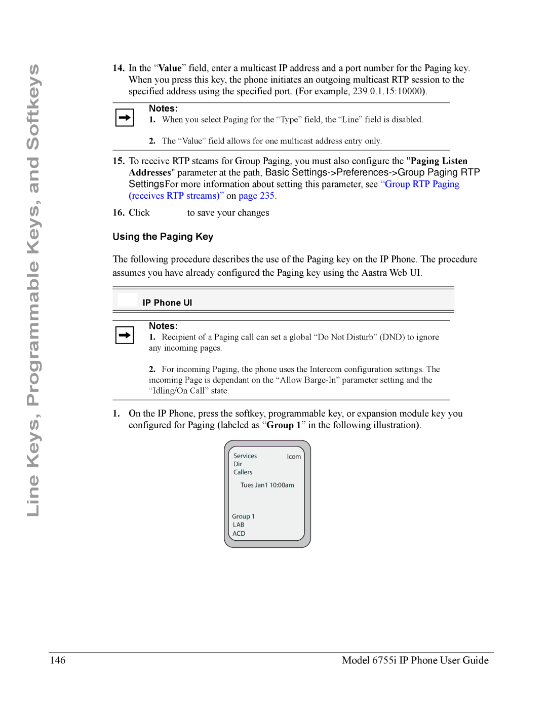 Aastra Telecom manual Model 6755i IP Phone User Guide, Using the Paging Key 