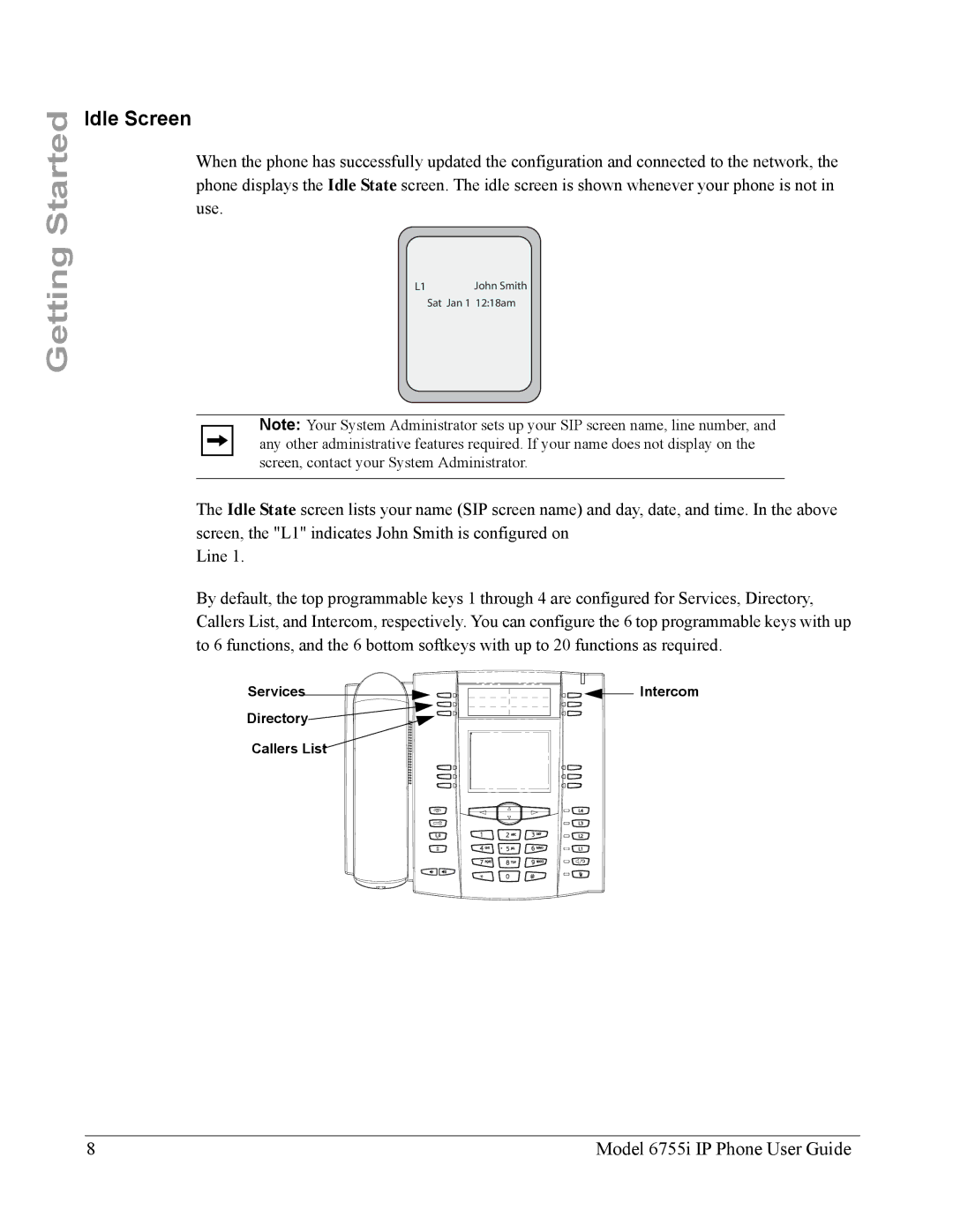 Aastra Telecom 6755i manual Idle Screen, Services Intercom Directory Callers List 