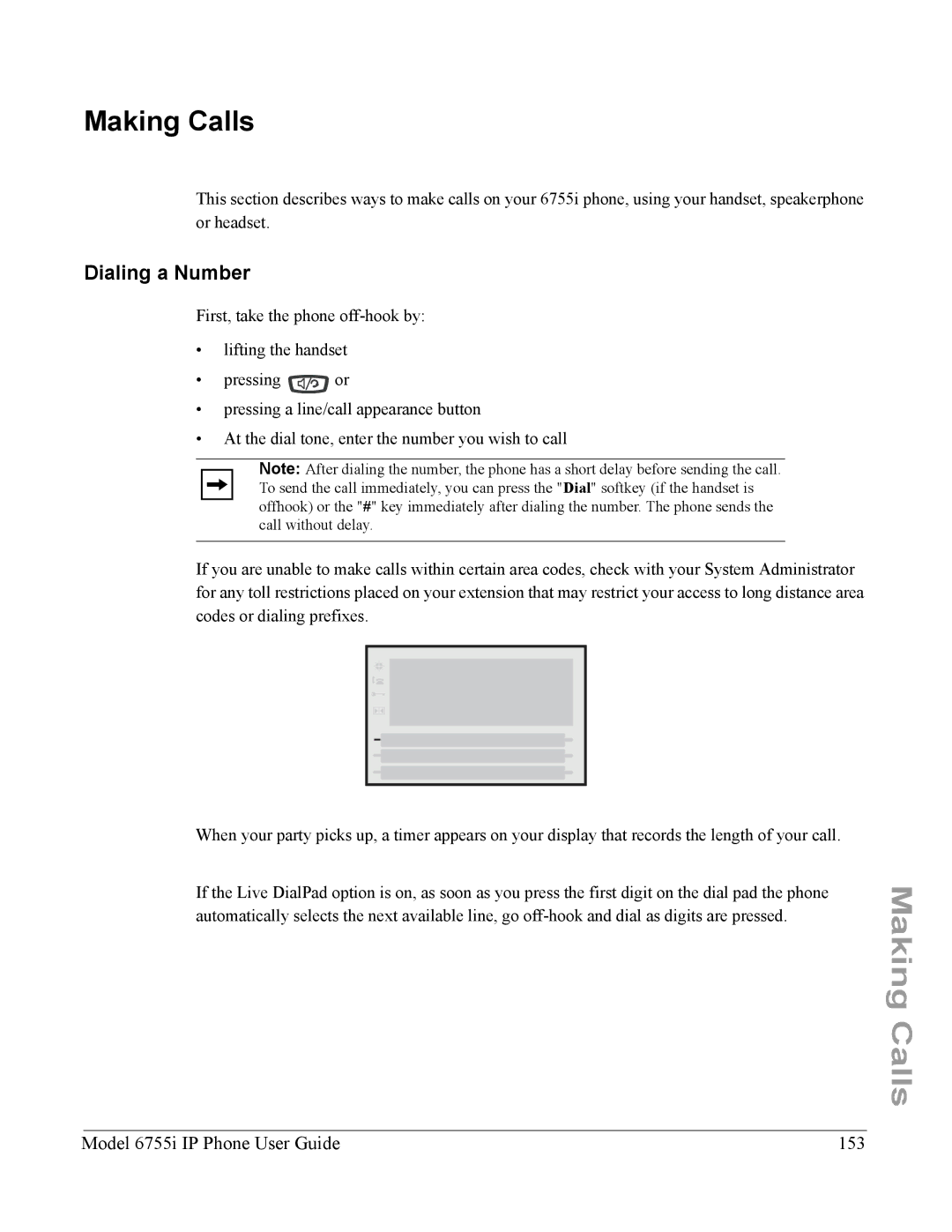 Aastra Telecom manual Making Calls, Dialing a Number, Model 6755i IP Phone User Guide 153 