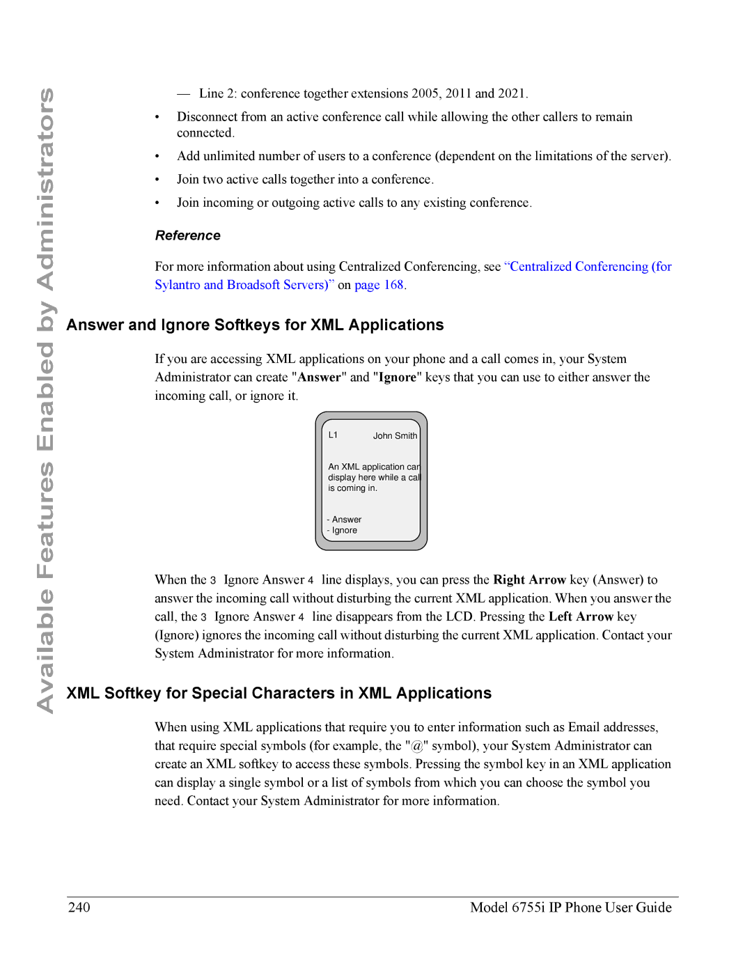 Aastra Telecom manual Answer and Ignore Softkeys for XML Applications, Model 6755i IP Phone User Guide 