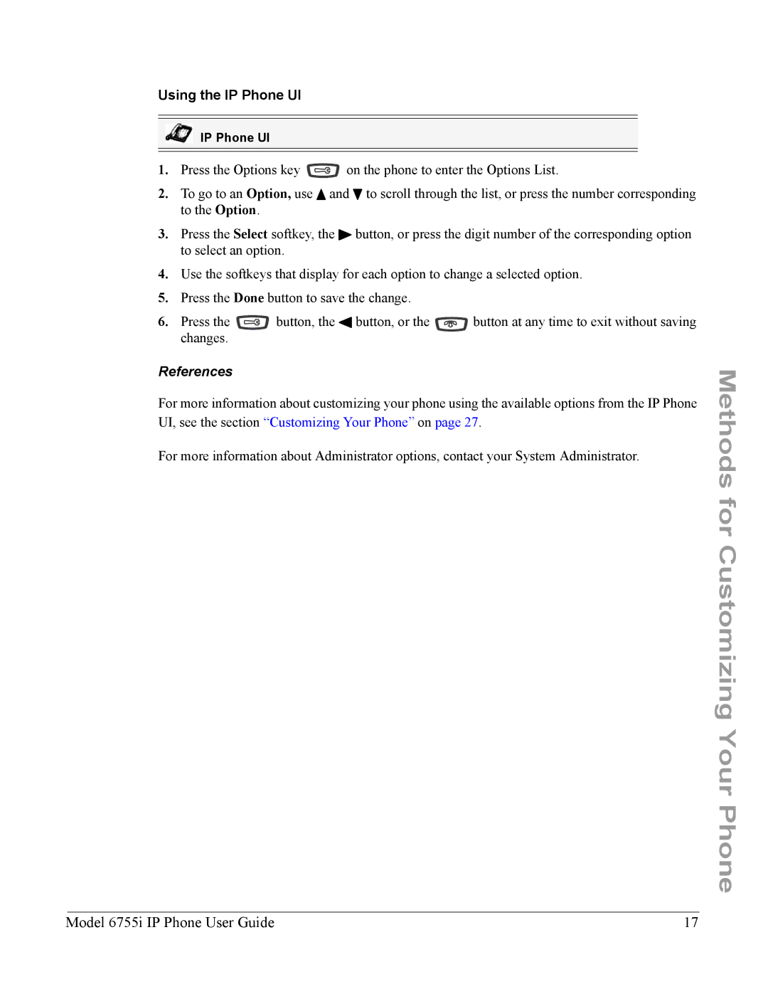 Aastra Telecom 6755i manual Using the IP Phone UI, References 