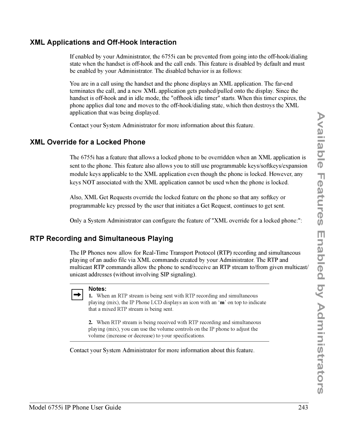 Aastra Telecom 6755i manual XML Applications and Off-Hook Interaction, XML Override for a Locked Phone 