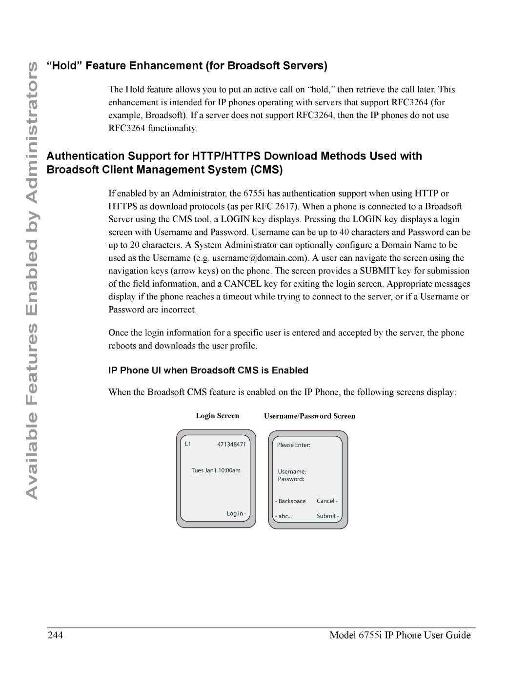 Aastra Telecom manual Hold Feature Enhancement for Broadsoft Servers, Model 6755i IP Phone User Guide 