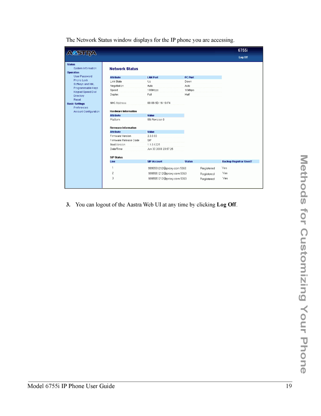 Aastra Telecom 6755i manual Methods for Customizing Your Phone 