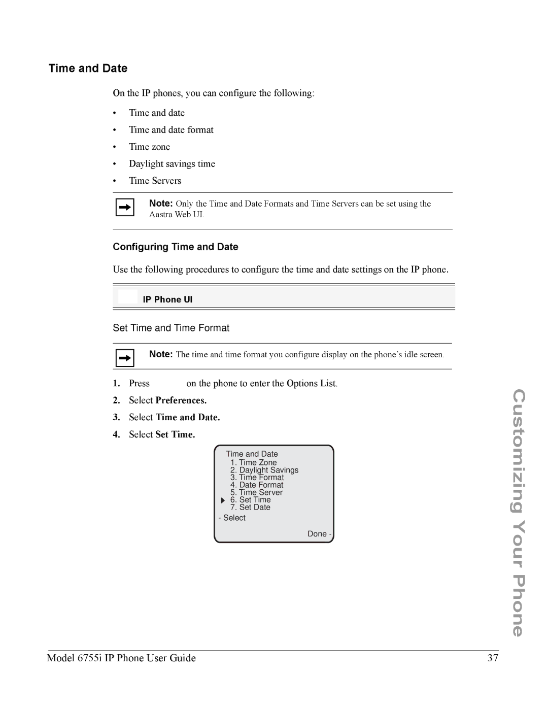 Aastra Telecom 6755i manual Configuring Time and Date, Set Time and Time Format 